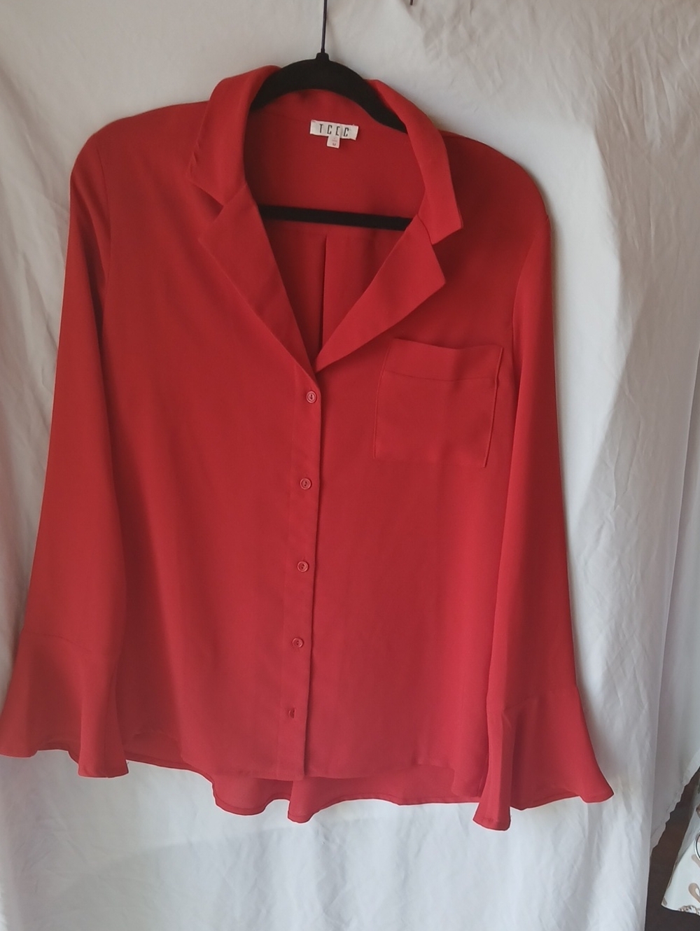 TCL Red Button-Front Relaxed Notch Collar Blouse
